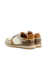 Running shoes in ecru, beige and cognac leather and suede - Image n°2
