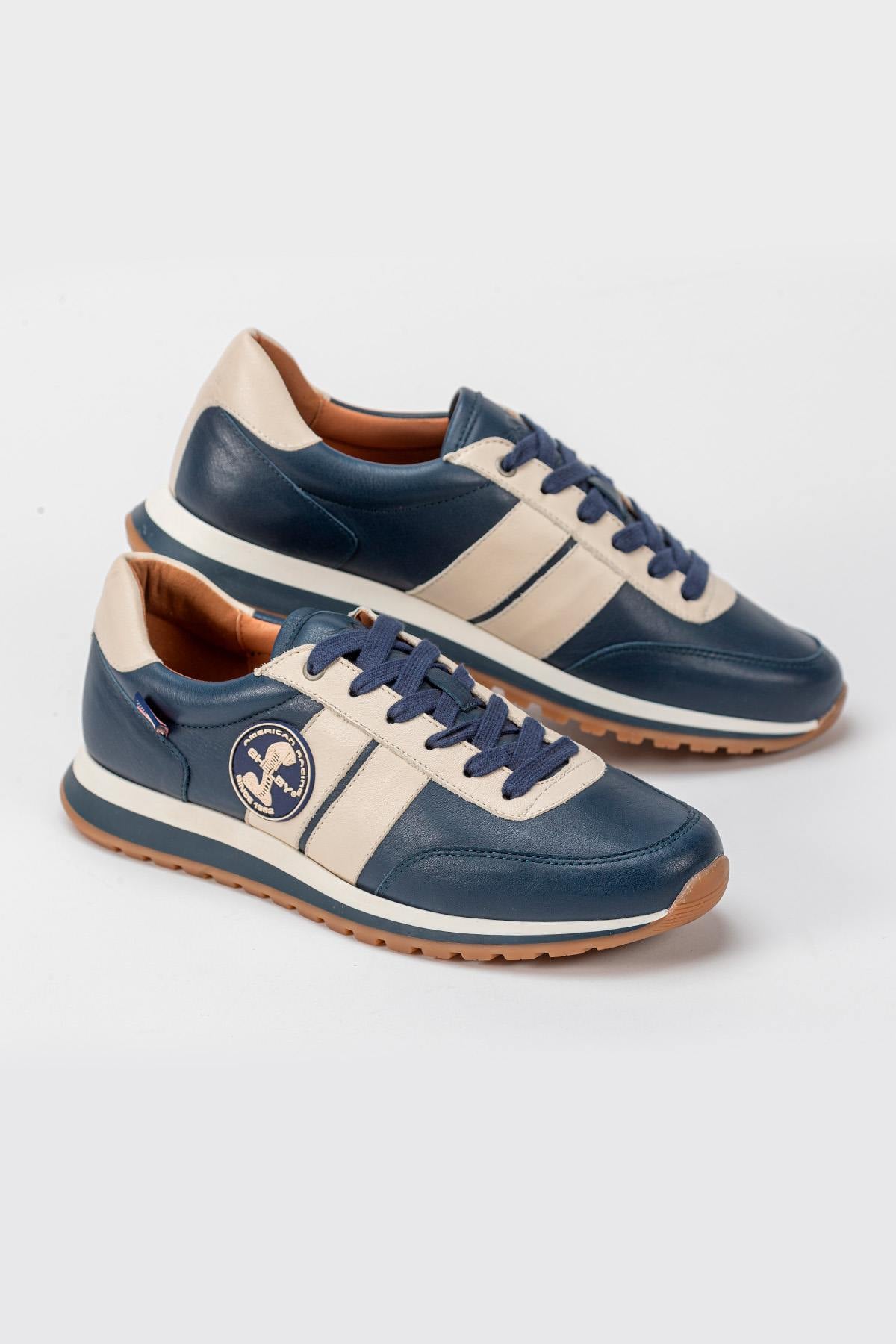 Shelby navy blue leather sneakers - Image n°1