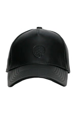 Black leather cap with tone-on-tone logo - Image n°1