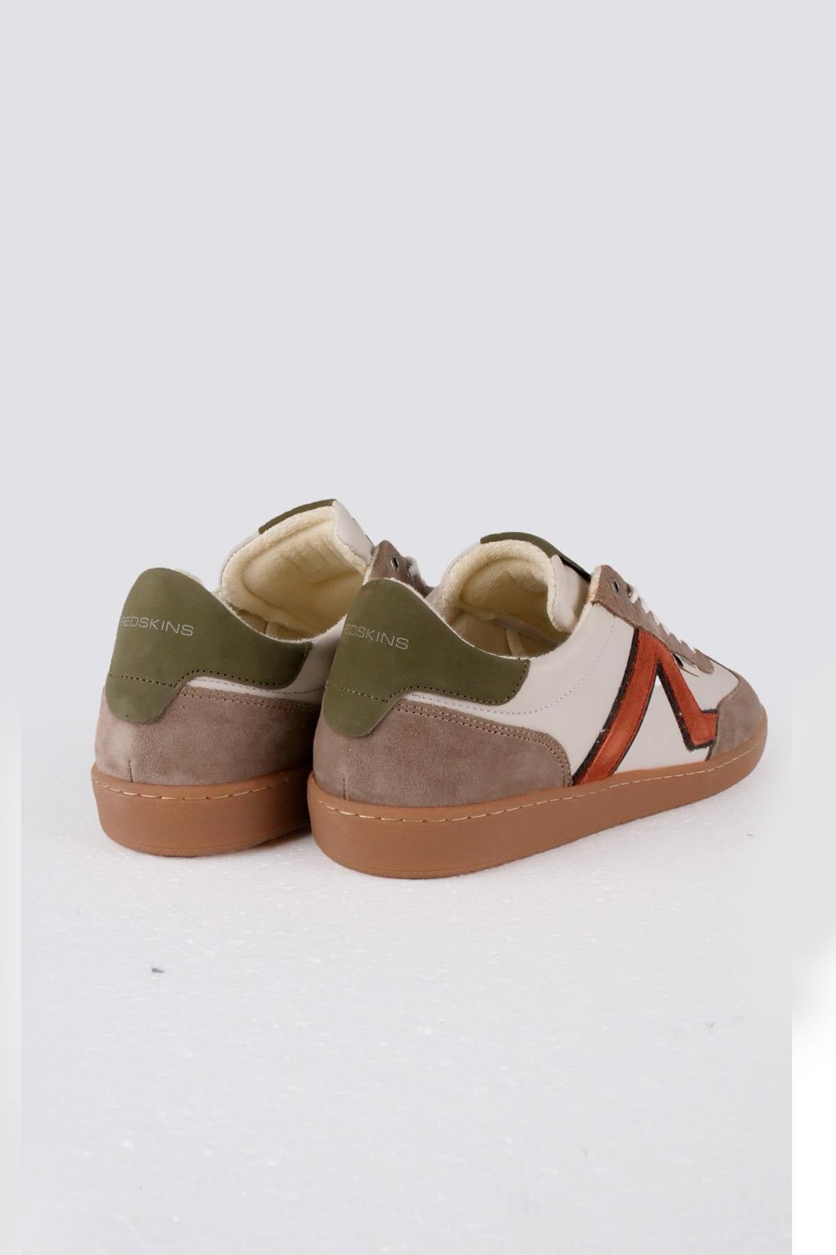 Low-top sneakers with laces in ecru, green and orange - Image n°4