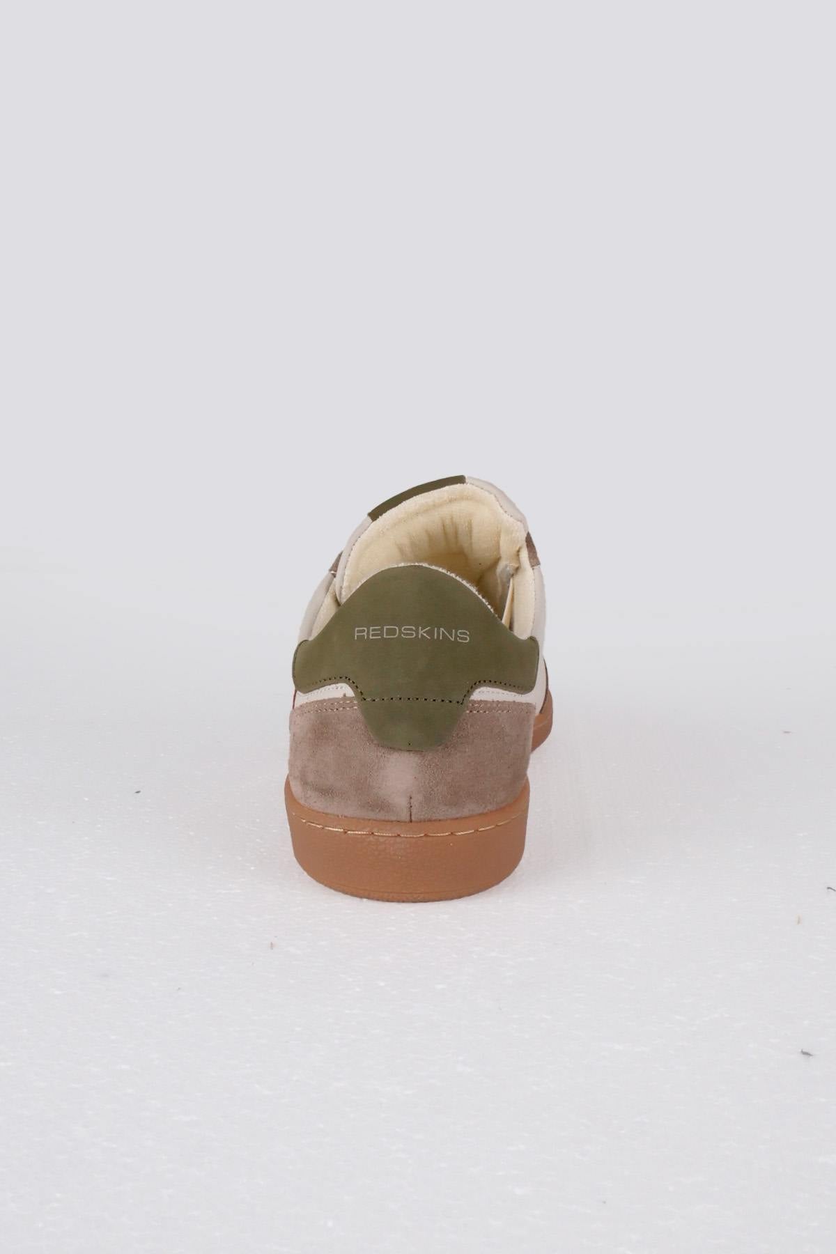 Low-top sneakers with laces in ecru, green and orange - Image n°7