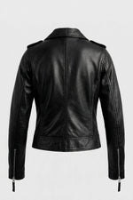 Black leather biker jacket with red satin lining - Image n°2