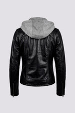 A black lambsheep leather jacket, slim fit, with a detachable hood. - Image n°7
