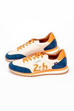 24h Le Mans leather sneakers in ecru, blue and orange - Image n°1