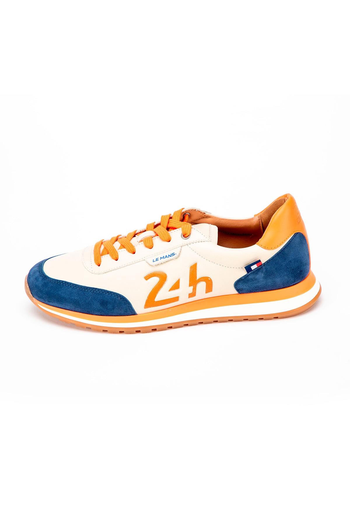 24h Le Mans leather sneakers in ecru, blue and orange - Image n°3