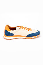 24h Le Mans leather sneakers in ecru, blue and orange - Image n°4