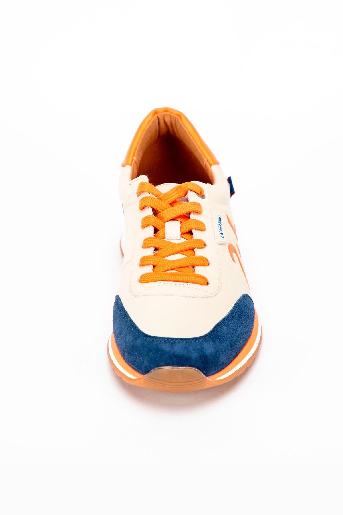 24h Le Mans leather sneakers in ecru, blue and orange - Image n°5