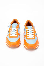 Le Mans 66 sky blue and orange leather sneakers - Image n°3