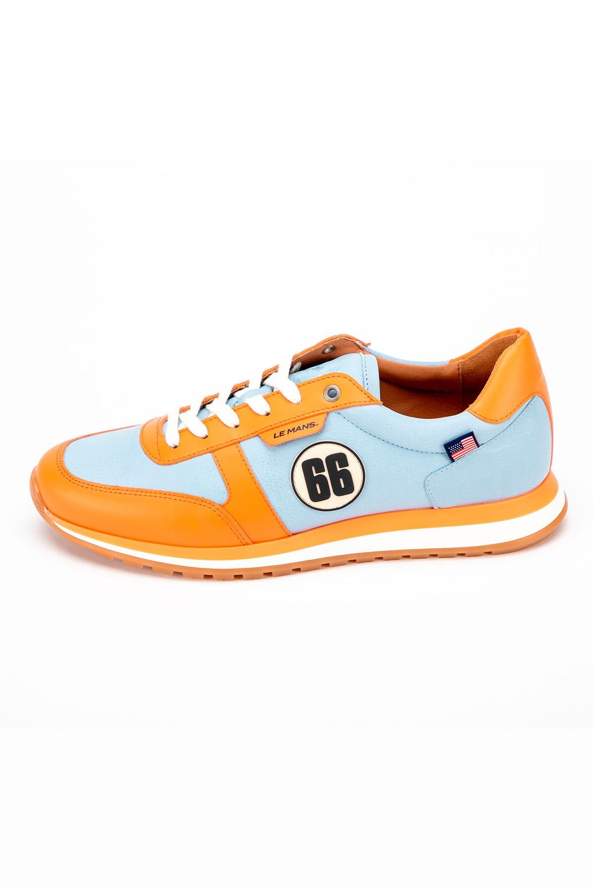 Le Mans 66 sky blue and orange leather sneakers - Image n°3