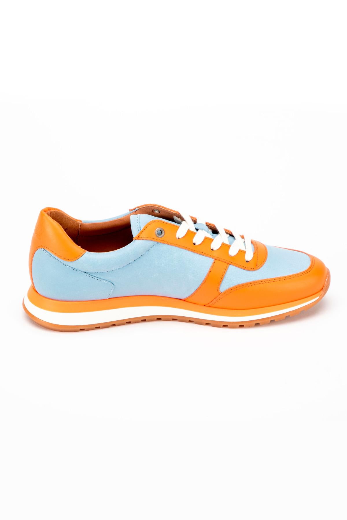 Le Mans 66 sky blue and orange leather sneakers - Image n°5