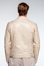 Ecru multi-pocket racing leather jacket - Image n°4