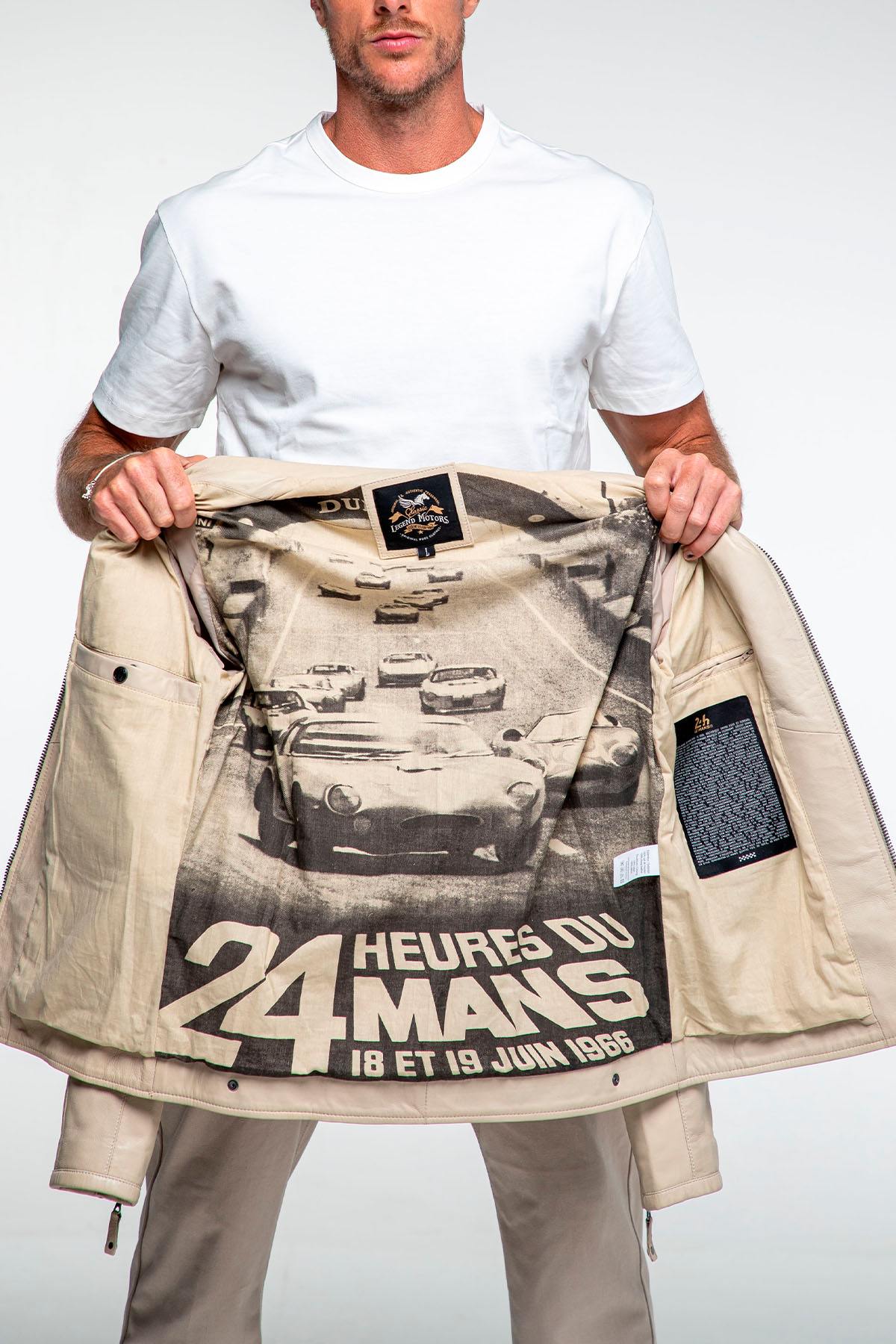 Ecru multi-pocket racing leather jacket - Image n°3