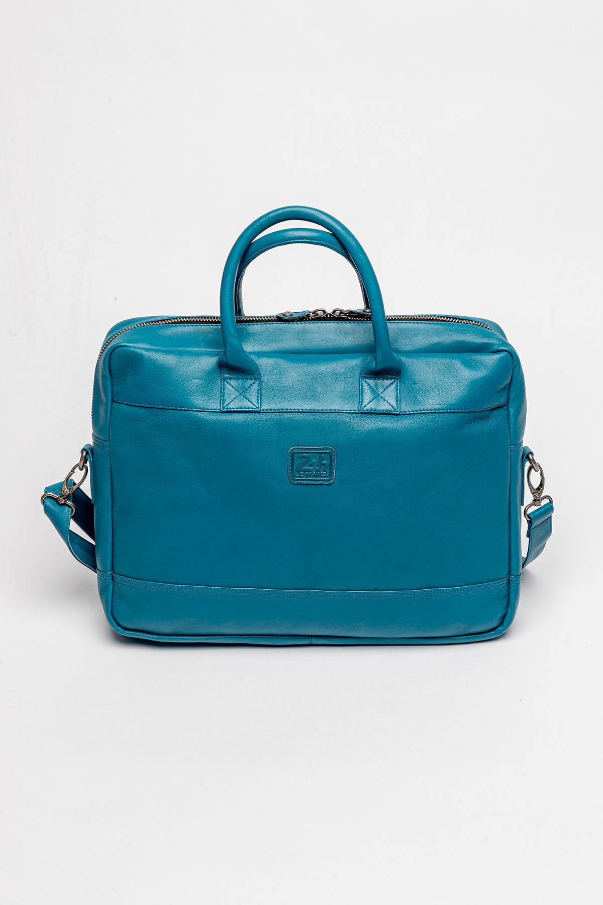 Mallard blue leather messenger bag - Image n°2