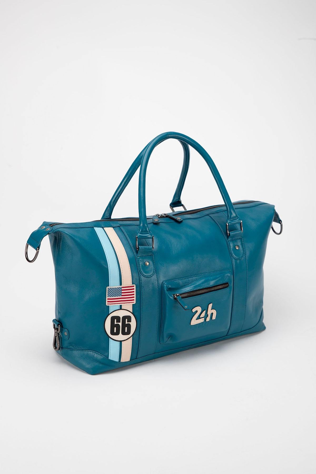 48-hour travel bag in blue mallard leather - Image n°3