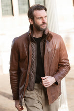 Long bison-colored leather jacket with removable facing - Image n°7