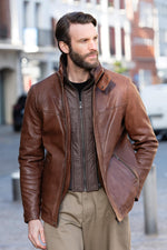 Long bison-colored leather jacket with removable facing - Image n°2