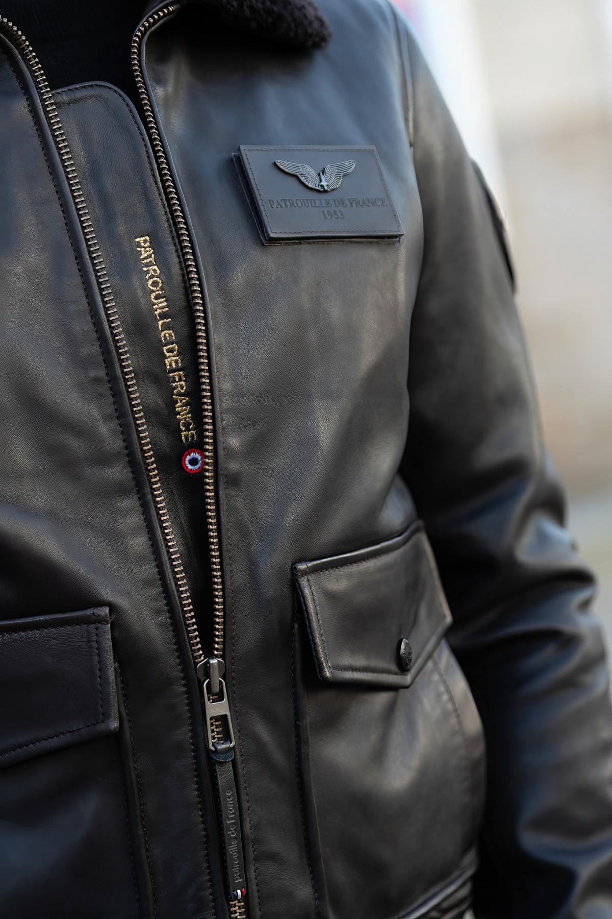 Patrouille de France brown leather aviator jacket - Image n°5