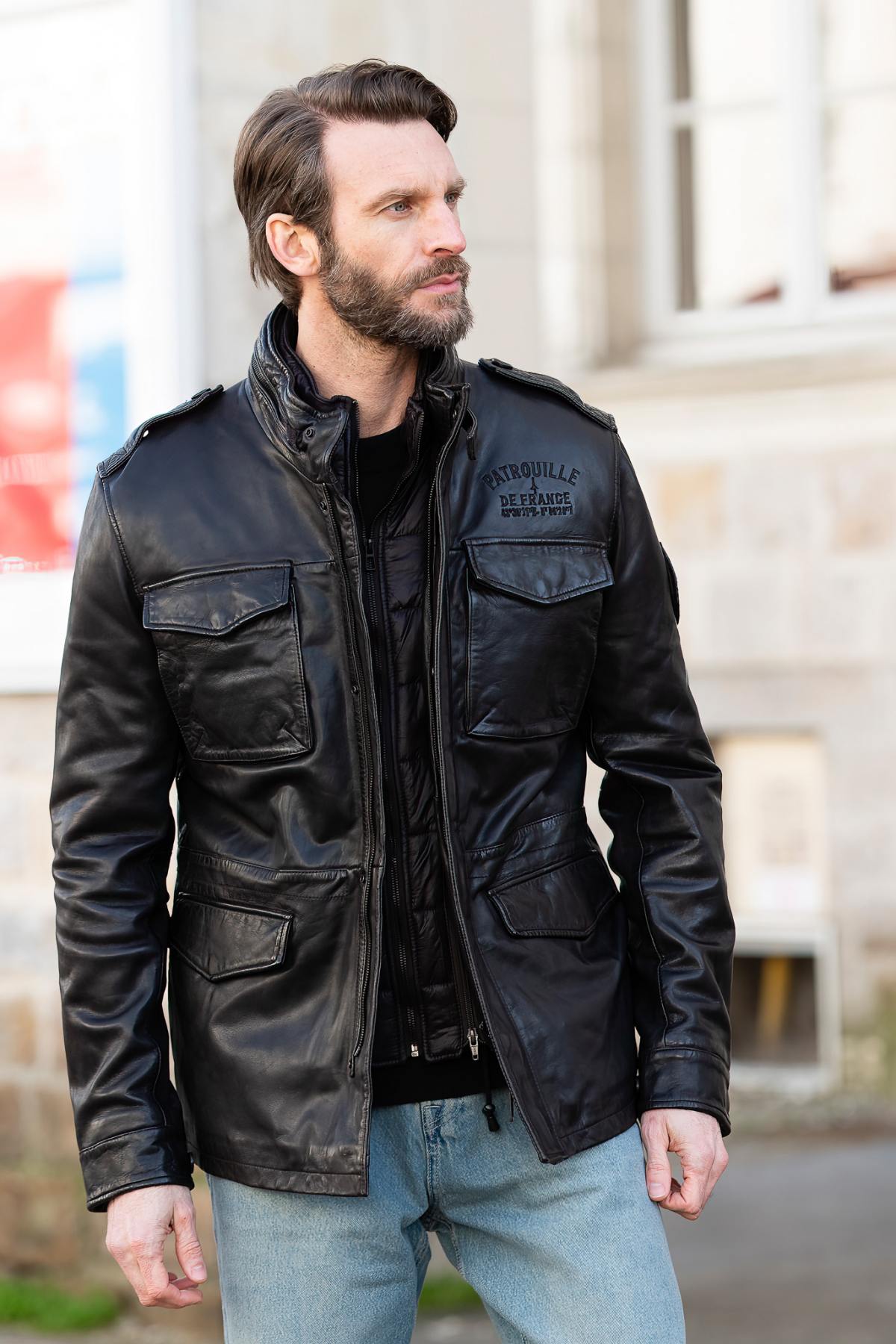 Brown lambskin jacket with military inspiration, sleek and functional. - Image n°1