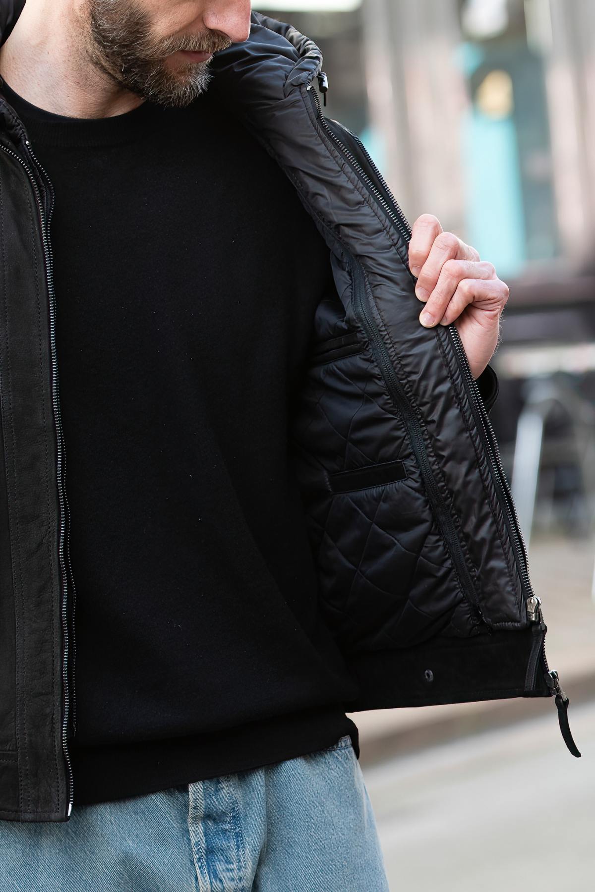Black nubuck jacket with removable hood - Image n°6