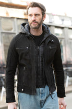 Black nubuck jacket with removable hood - Image n°5