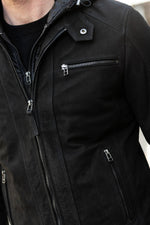 Black nubuck jacket with removable hood - Image n°3