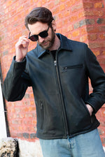 Black cowhide leather shirt-collar jacket, Made in USA - Image n°2
