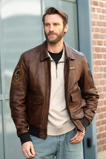 Tobacco brown sheep leather jacket, aviator style, crafted in Italy. - Image n°6