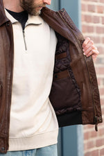 Tobacco brown leather jacket made in Italy - Image n°7