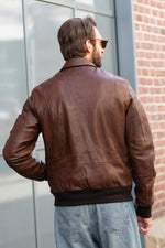 Tobacco brown sheep leather jacket, aviator style, crafted in Italy. - Image n°4
