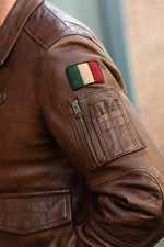 Tobacco brown sheep leather jacket, aviator style, crafted in Italy. - Image n°5