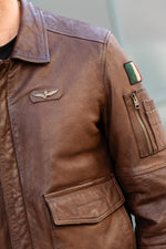 Tobacco brown sheep leather jacket, aviator style, crafted in Italy. - Image n°8