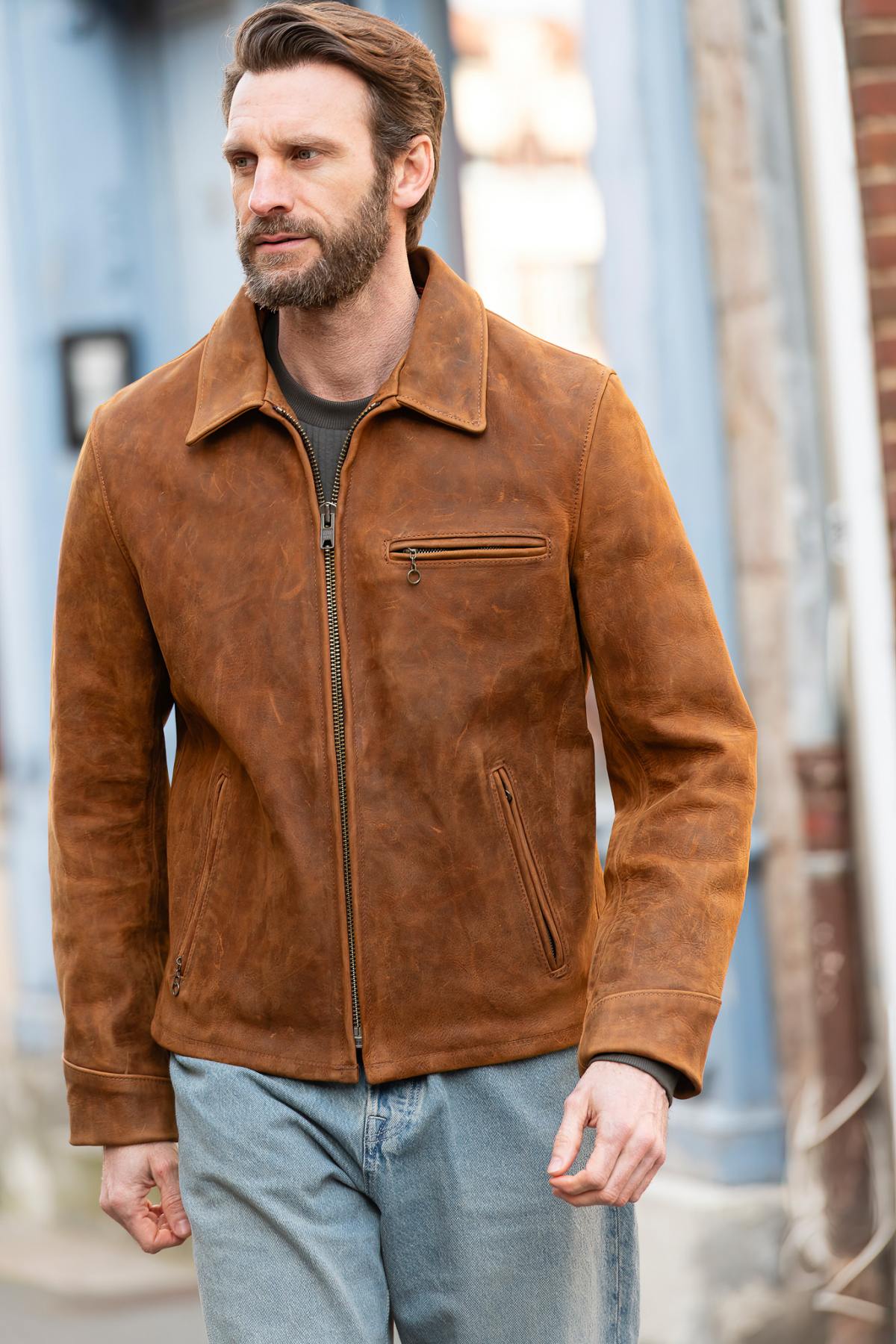 Brown oiled nubuck jacket, Made in USA - Image n°4