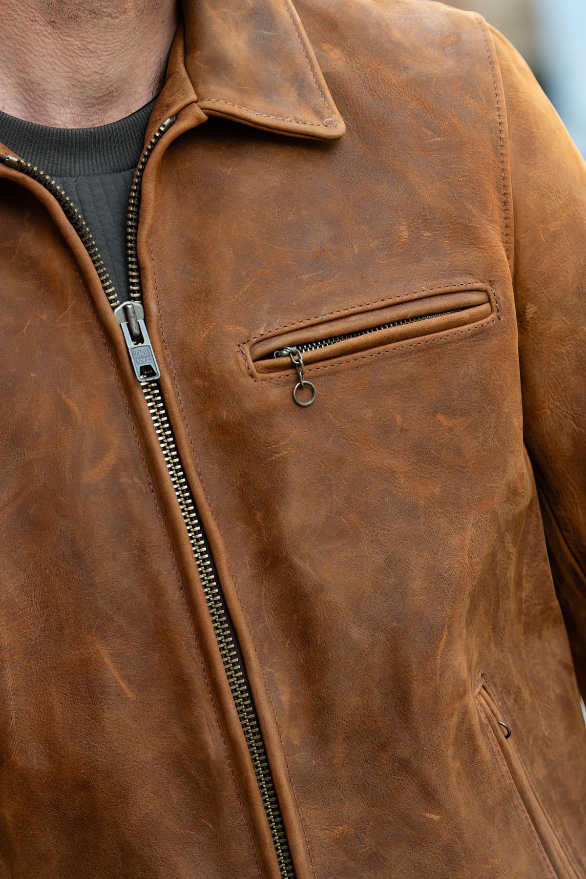 Brown oiled nubuck jacket, Made in USA - Image n°3