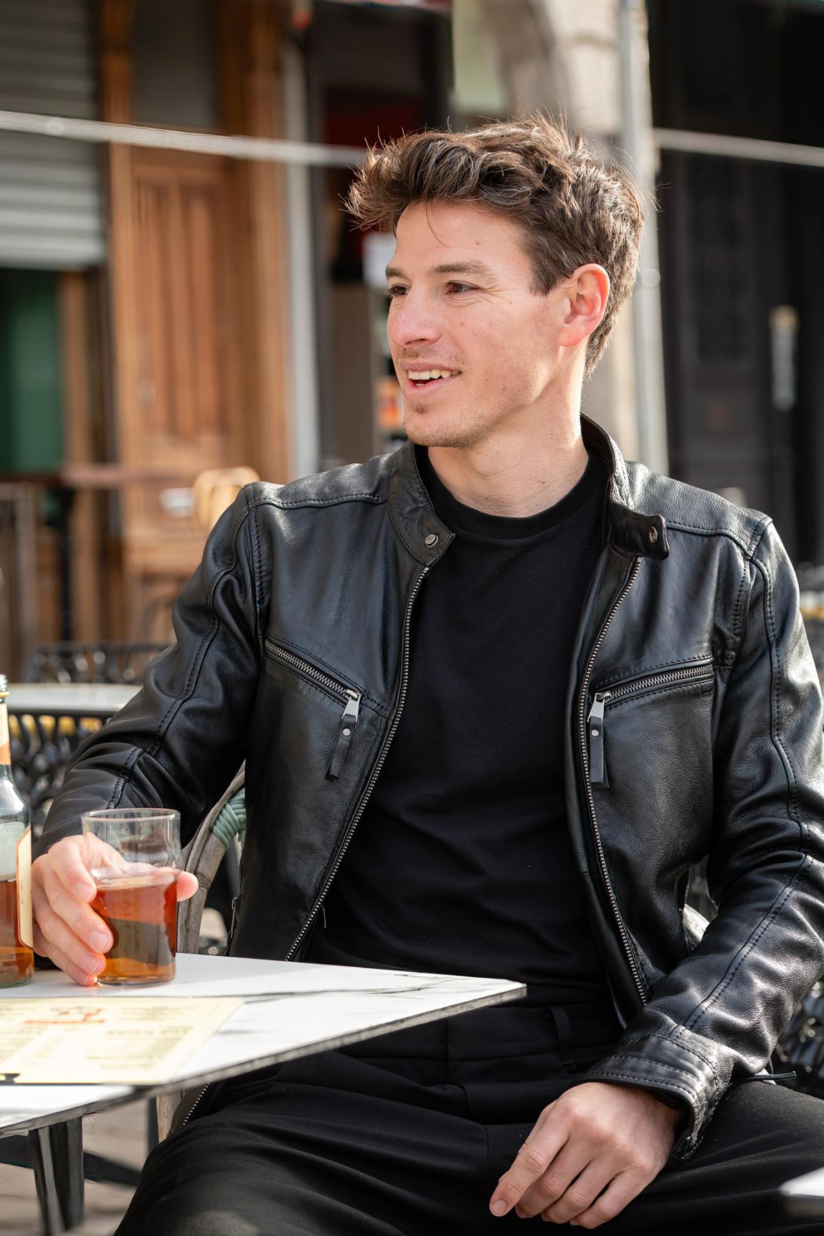 Black Leather Jacket with Hooded Skinny Fit - Image n°7