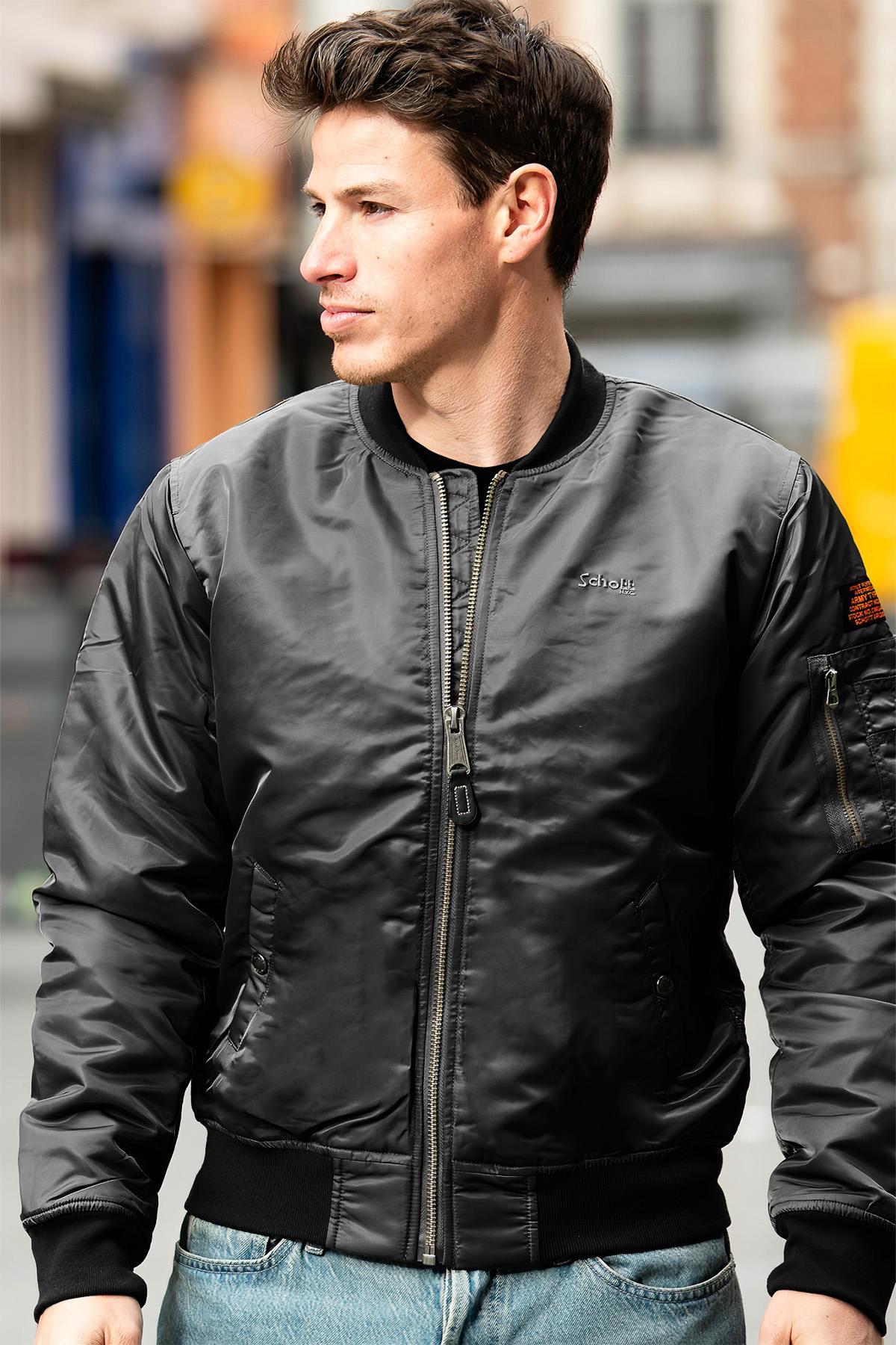 Black nylon bomber jacket - Image n°1