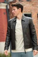 Brown lambskin jacket by Serge Pariente. Slim, soft, and versatile. - Image n°6