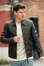 Brown lambskin jacket by Serge Pariente. Slim, soft, and versatile. - Image n°1