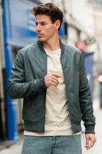 Bomber jacket in sleek opal blue leather - Image n°4