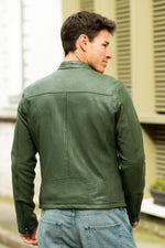 Green leather biker collar jacket - Image n°5