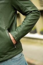 Green leather biker collar jacket - Image n°6