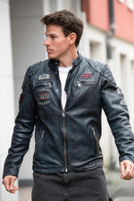 Bold lambskin jacket in ocean blue. Slim fit with six racing badges. - Image n°4