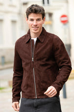 Lightweight goatskin suede jacket by Schott, dark brown and timeless. - Image n°2