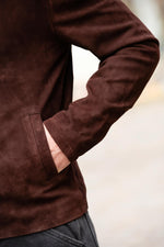 Lightweight goatskin suede jacket by Schott, dark brown and timeless. - Image n°7