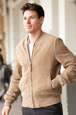 Schott LC300: dark beige suede goat leather, timeless teddy style. - Image n°6