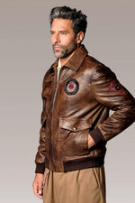 Vintage-style patched leather aviator jacket - Image n°5