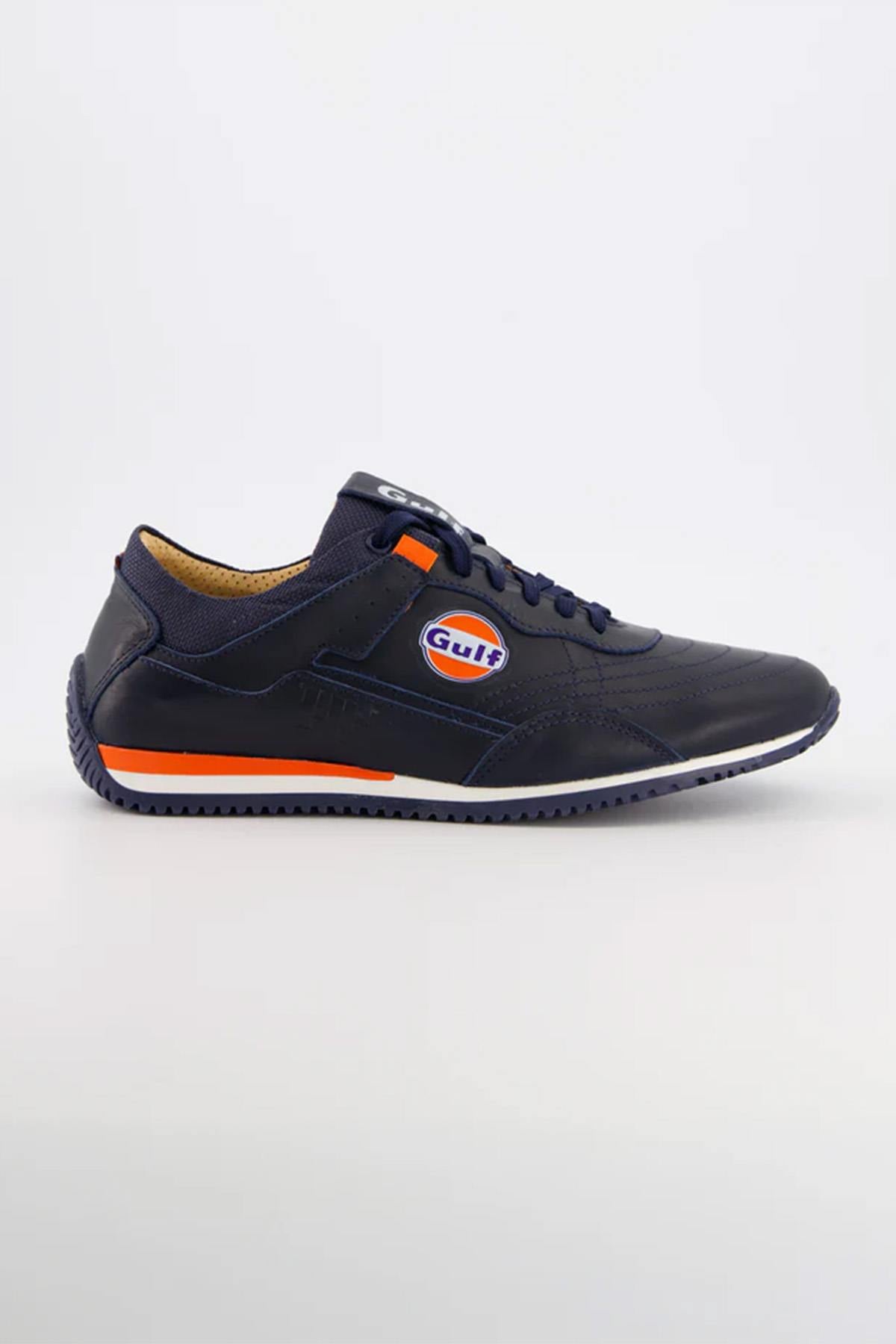 Gulf navy blue leather low-top sneakers - Image n°1
