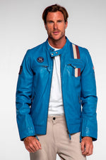 Lightweight blue sheepskin bomber, soft and timeless-McQueen's legacy. - Image n°1