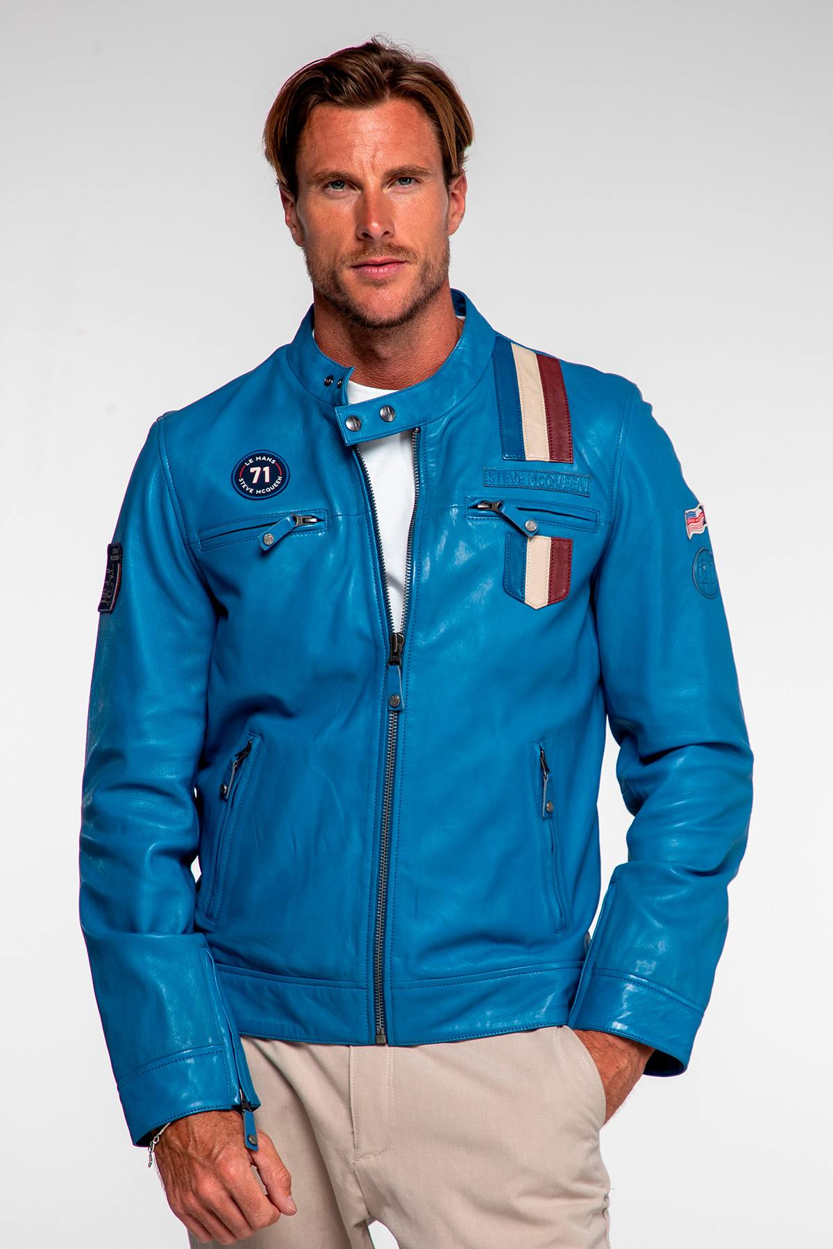 Lightweight blue sheepskin bomber, soft and timeless-McQueen's legacy. - Image n°3