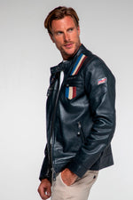 Steve McQueen licensed navy blue leather jacket - Image n°4