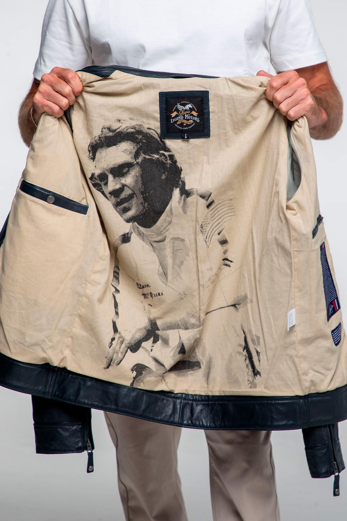 Steve McQueen licensed navy blue leather jacket - Image n°3